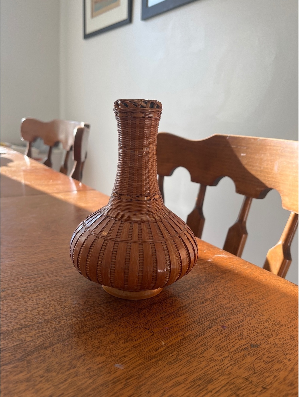Vintage Handmade Woven Rattan Vase